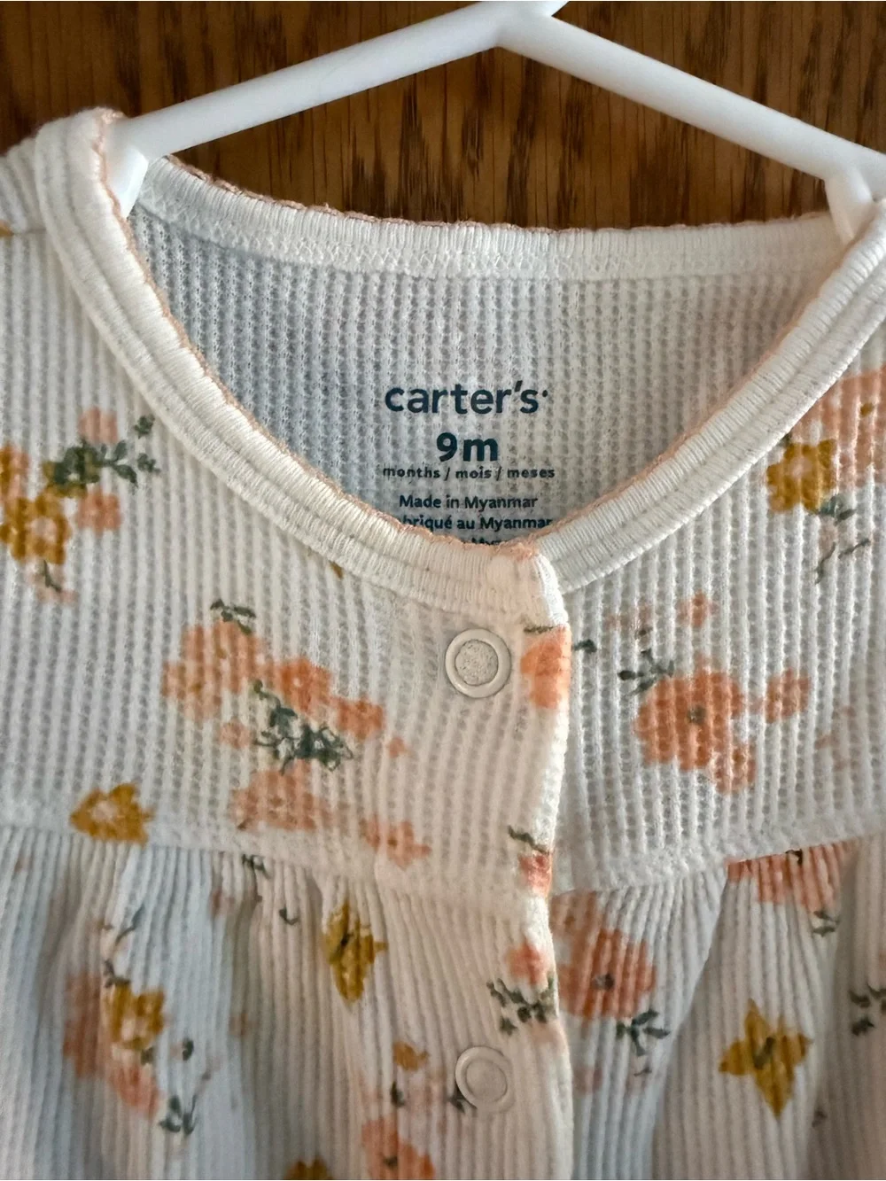 Carter's Cream Floral Ribbed Footed Sleeper with Peach Flowers